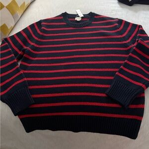 J. Crew Men's Striped Crewneck Sweater in Navy and Red BRAND NEW